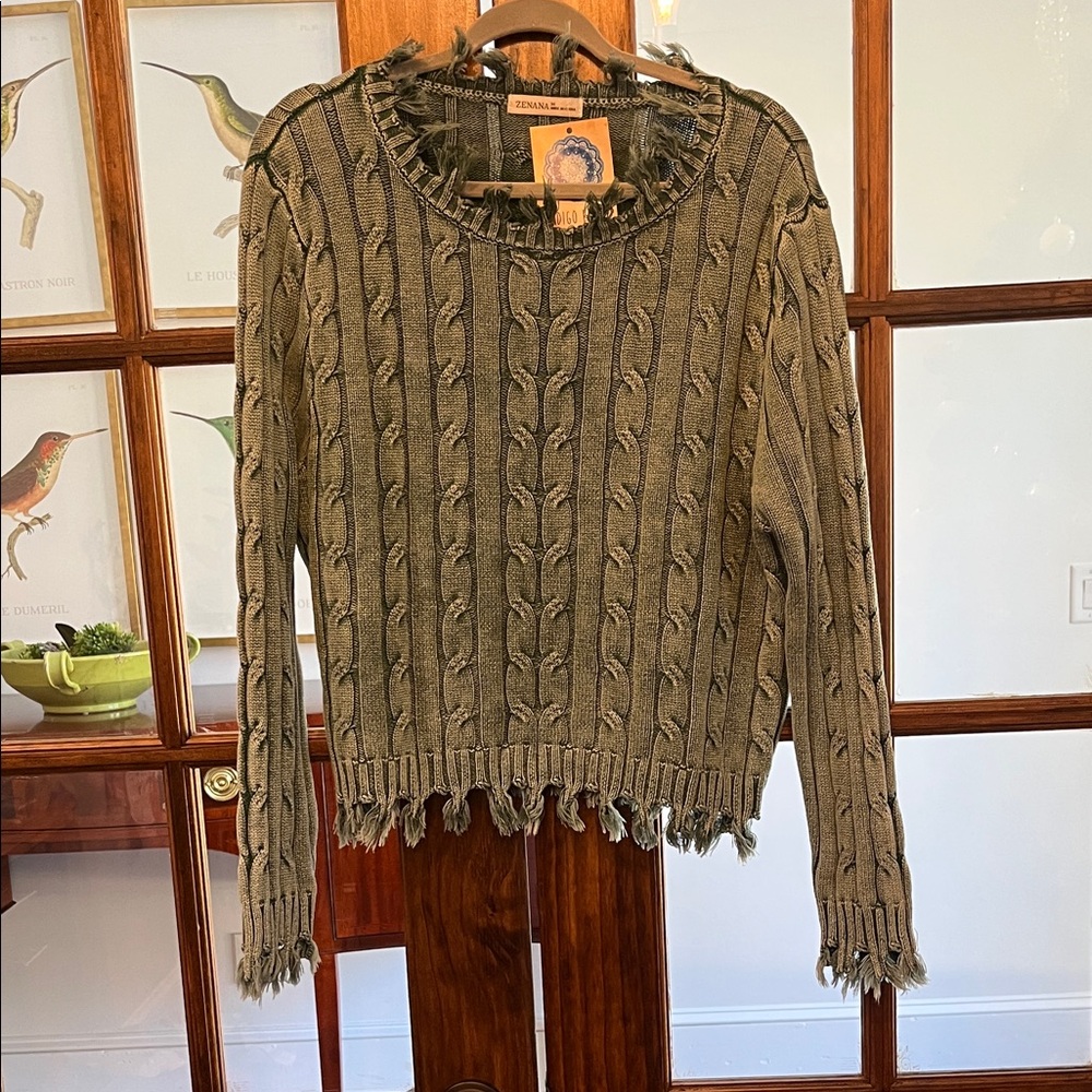 Zenana Outfitters Green Cable Knit Sweater